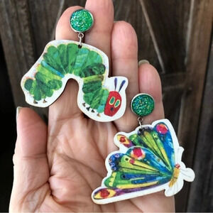 The Very Hungry Caterpillar Teacher Reading Librarian Die Cut Wood Earrings
